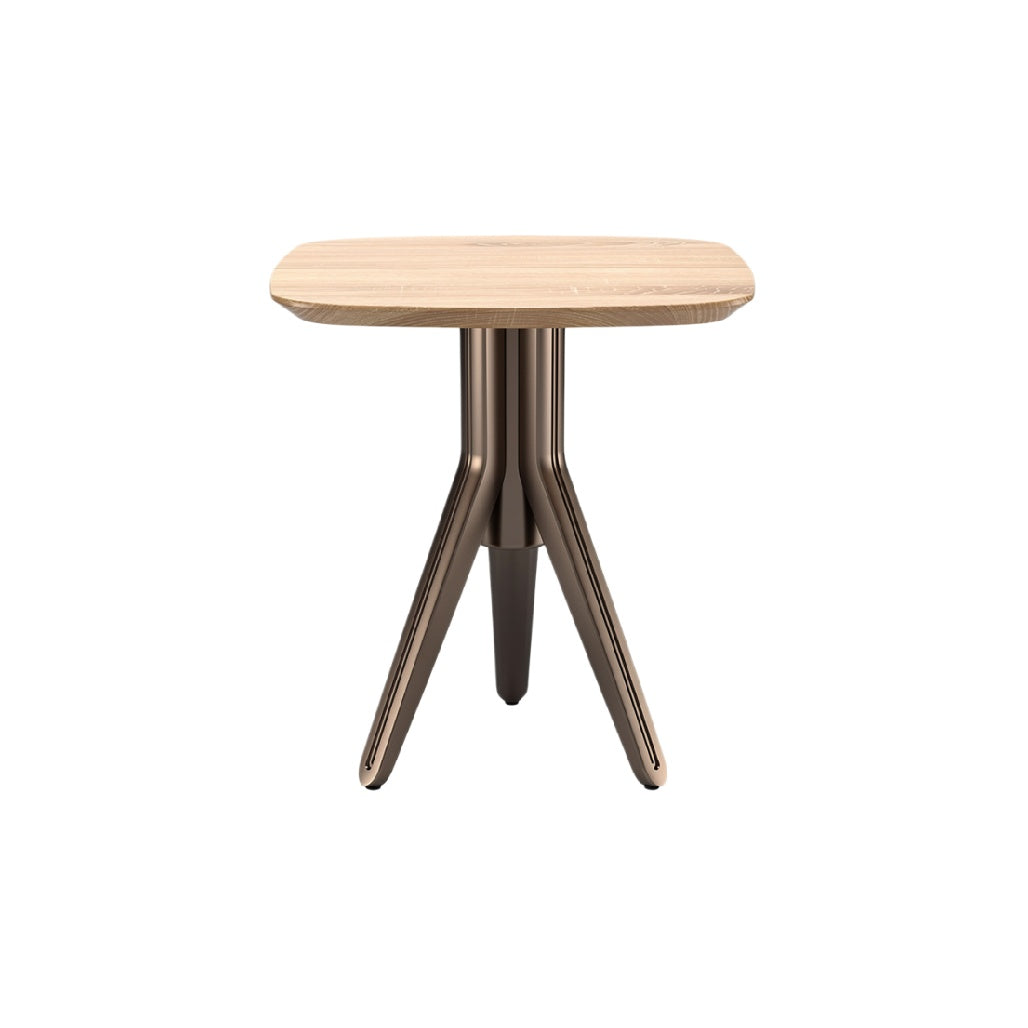 “Moderne Houten Bijzettafel met Metalen Onderstel”
