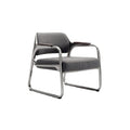 Moderne Stalen Frame Stoel met Grijze Stoffering en Houten Armleuning
