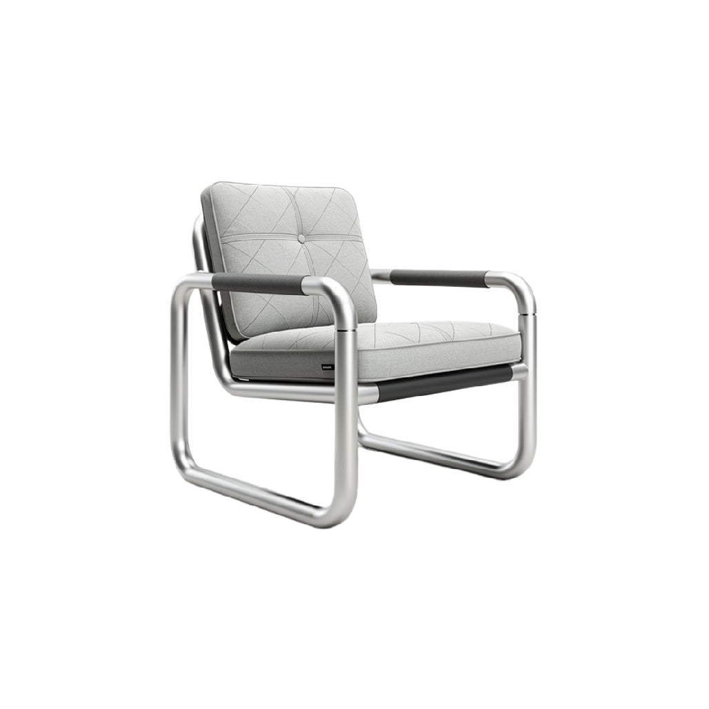 Moderne lounge stoel met aluminium frame en gestoffeerde zitting
