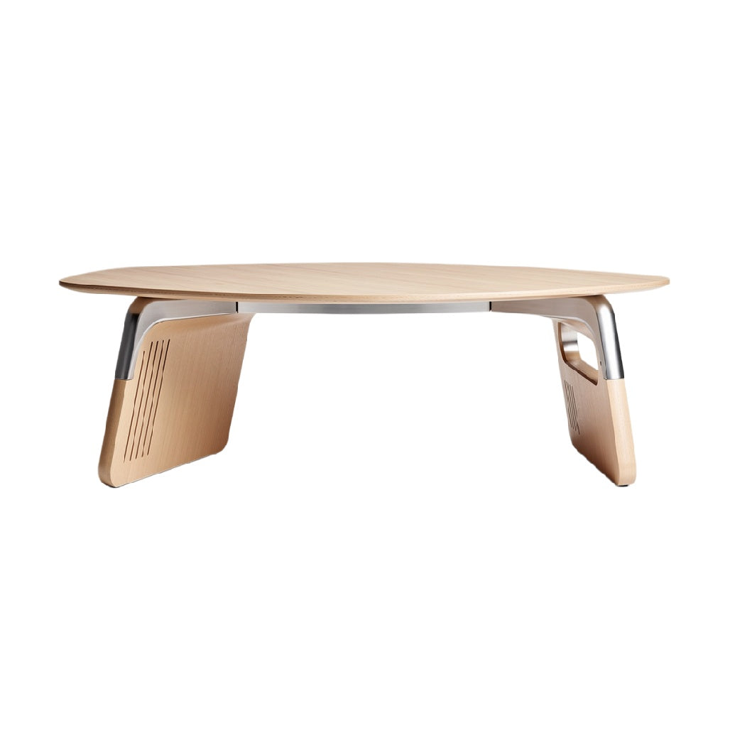 Technische Titel: "Modern Ovalen Houten Tafel met Aluminium Onderstel"