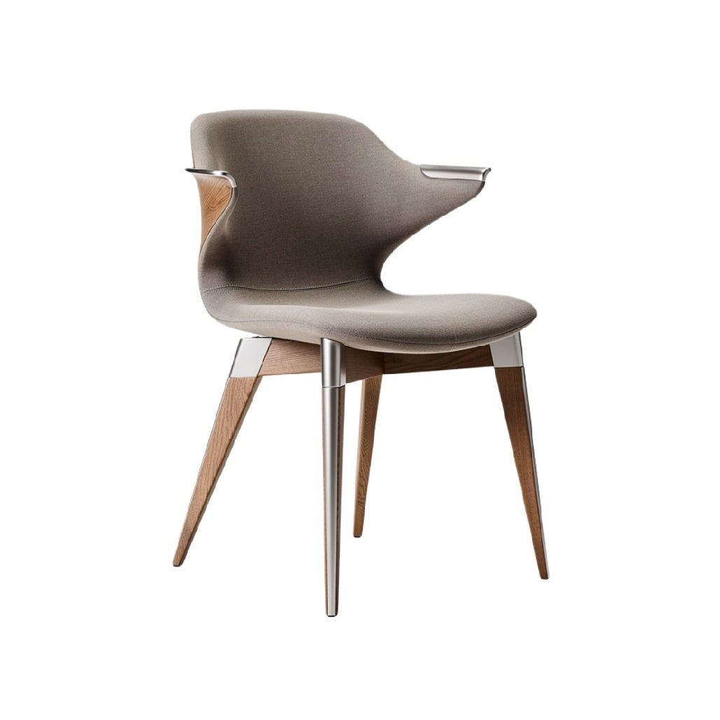 Moderne designstoel met houten poten en stoffen zitting