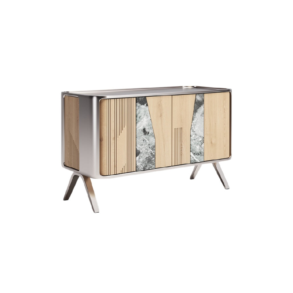 Moderne Eikenhouten Dressoir met Aluminium Afwerking en Gecombineerde Texturen