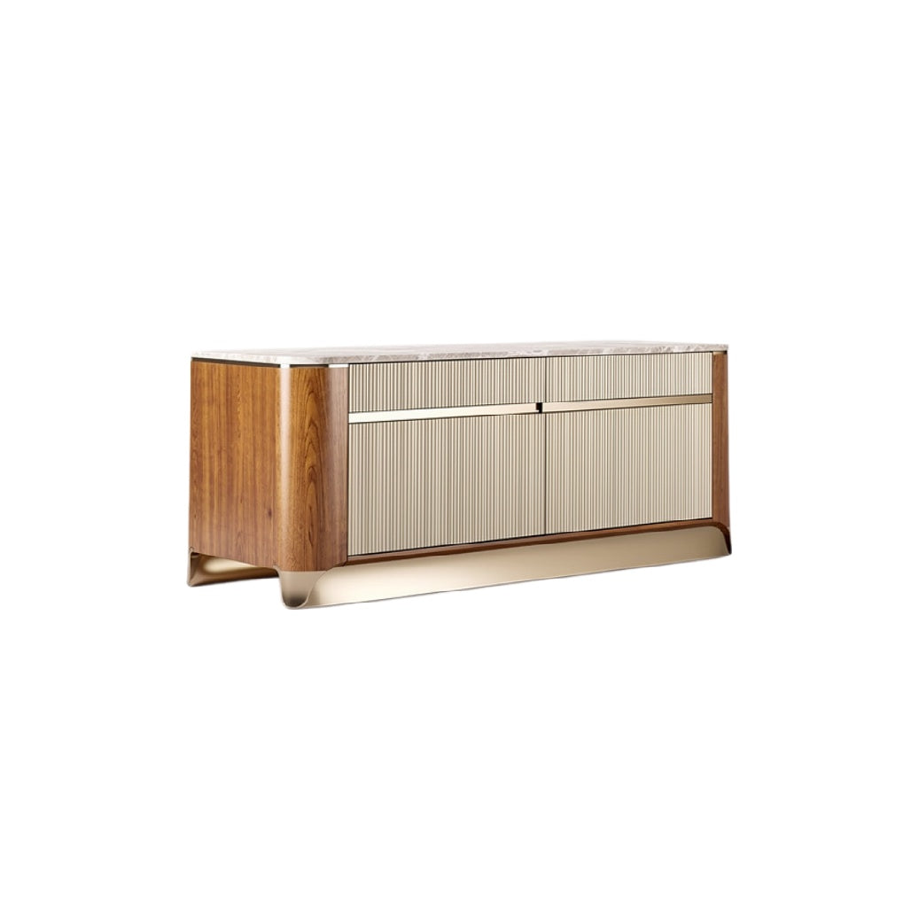 Moderne Houten Dressoir met Marmeren Bovenkant en Gouden Basis